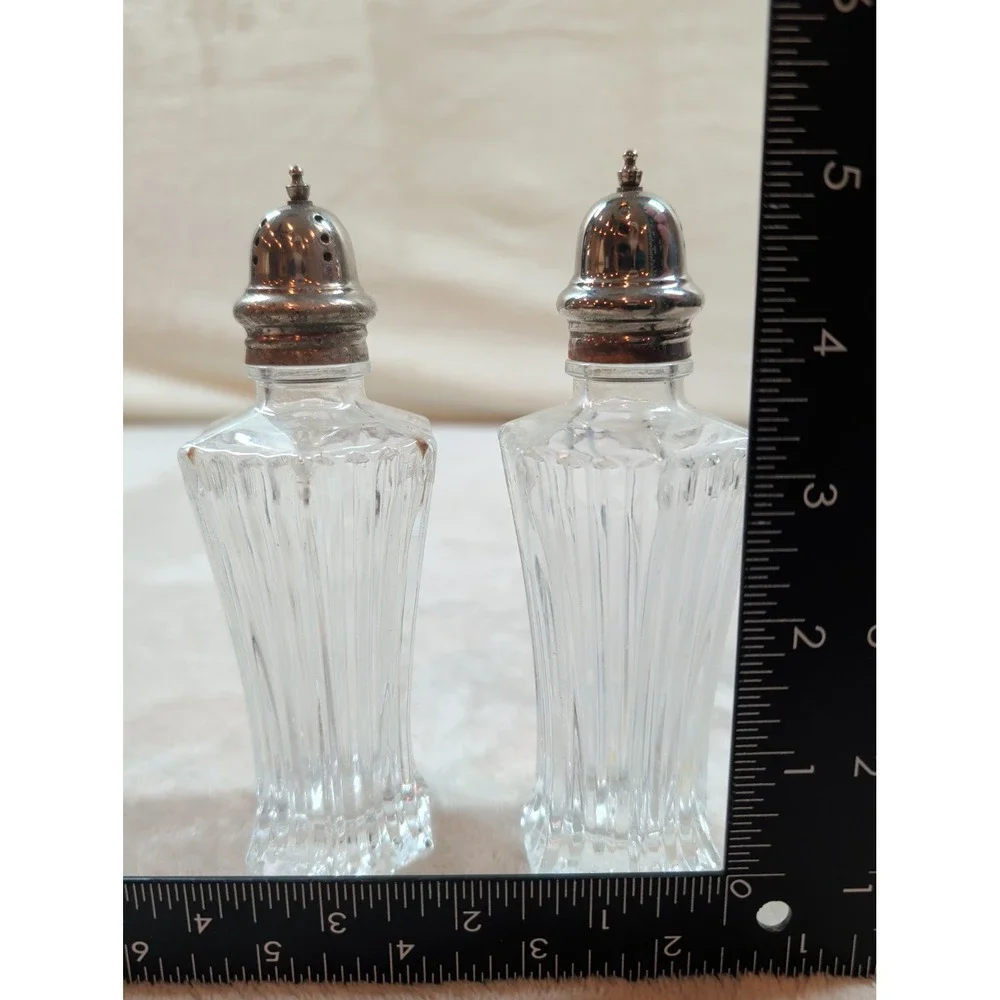 Vintage Mikasa Crystal Salt and Pepper Shakers Set Hexagon‎ Base Made in Japan